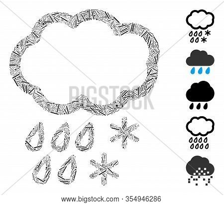 Line Mosaic Based On Sleet Cloud Icon. Mosaic Vector Sleet Cloud Is Composed With Randomized Line Sp