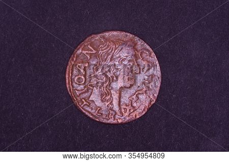 Ancient Grand Duchy Of Lithuania Coin Shilling Isolated On The Black Background