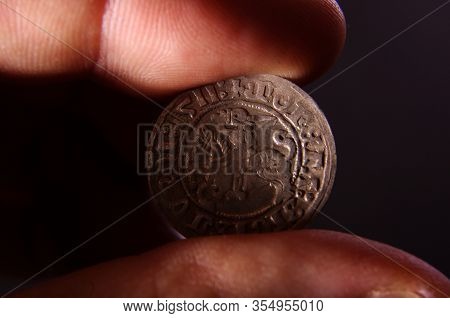 Collector Investigates Old Grand Duchy Of Lithuania Coin  Half-grosz