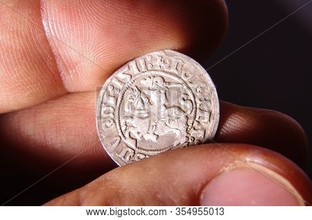 Collector Investigates Old Grand Duchy Of Lithuania Coin  Half-grosz