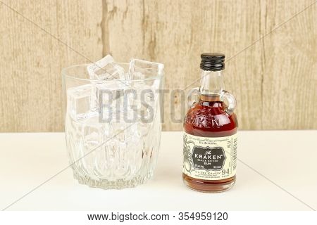 Spencer, Wisconsin, U.s.a. , March, 8, 2020   Bottle Of Kraken Black Spiced Rum  Kraken Black Spiced