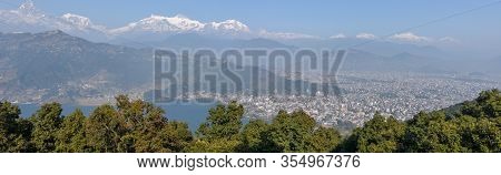 Arial View On Pokhara City, Lake Phewa And The Himalayan Range On Nepal