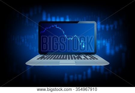 Abstract Background Of Crisis Stock Market Exchange Candlestick Graph Down On Laptop, Investment Tra