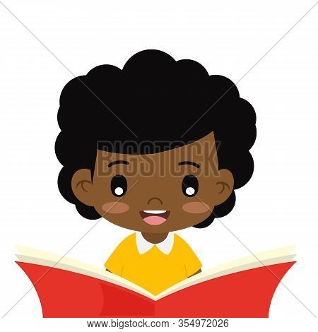 Girl Reading Education Book Isolated On White Background. Child Character Concept. Education Concept