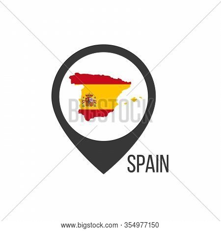 Map Pointers With Contry Spain. Spain Flag. Stock Vector Illustration Isolated On White Background.