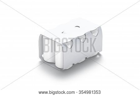 Blank White Six Beer Can Cardboard Pack Mockup, Isolated, 3d Rendering. Empty Carton Sixpack For Can