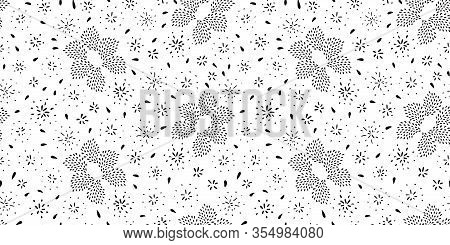 Hand Drawn Seamless Abstract Drop Pattern In Floral Shape With Hand Painted Irregular Black Drop On 