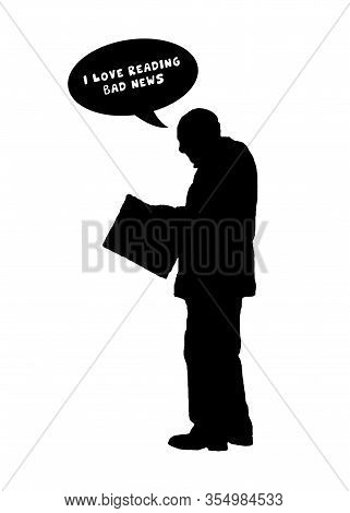 Senior Man Reading Newspaper Funny Drawing