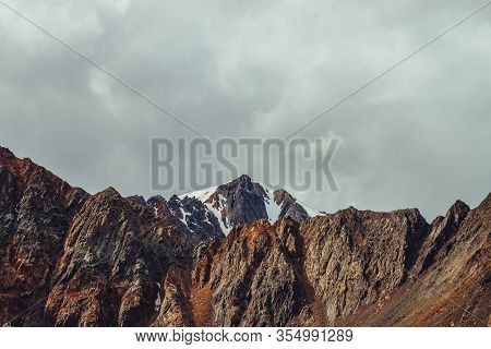 Awesome View To Giant Glacier On Great Pointed Rock Behind Beautiful Mountain With Sharp Stones On T