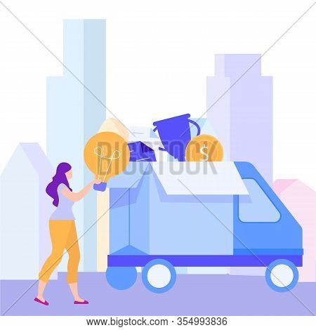 Idea Generation. Creating Business Ideas. New Technologies. Earn Money. Items In Box. Turn Into Real