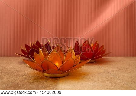 Happy Vesak Day Buddha Purnima Background. Candles During Vesak Day Celebration.