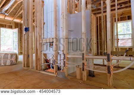 Unfinished Of New Building The Installed Featuring Hot And Cold Water Pex Plastic Plumbing Tubes