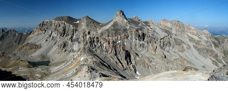 View From Pointe D'escreins Mountainn - 3038M - In The French Alps, To La Mortice And Pic Des Houert