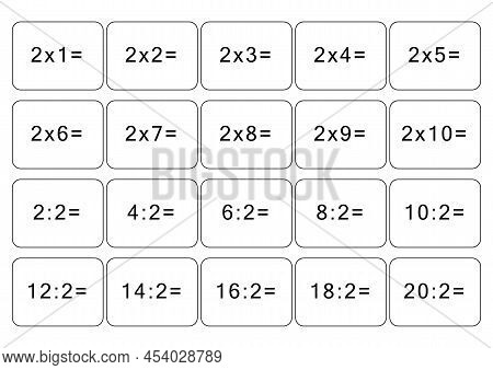 Multiplication And Division Table Of 2. Maths Card With An Example, Drawing. Multiplication Square, 