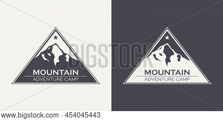 Vector Ventage Labels With Hand Drawn Mountains. 2022. Illustration For Ski Resort, Hiking, Climbing