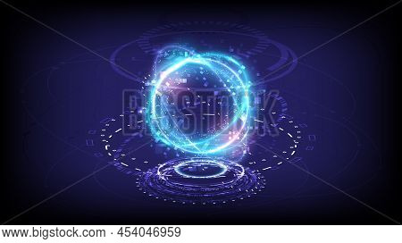 Gui And Ui Virtual Reality. Portal And Hologram Science Futuristic Technology Cyberpunk. Sci-fi Digi
