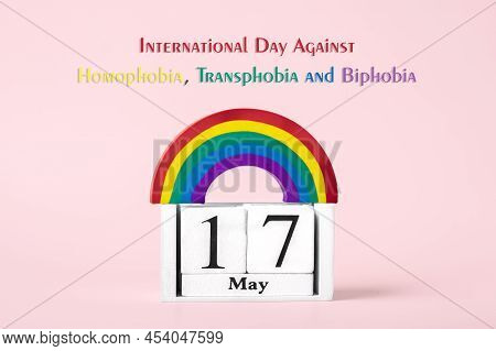Rainbow Lgbt Symbol, Calendar Isolated On Pink Background 17 May - International Day Against Homopho