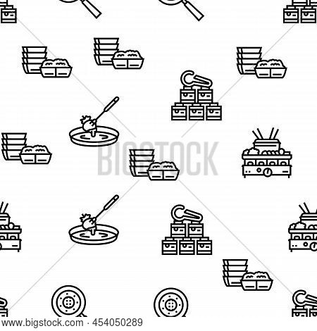 Fondue Cooking Delicious Meal Vector Seamless Pattern Thin Line Illustration