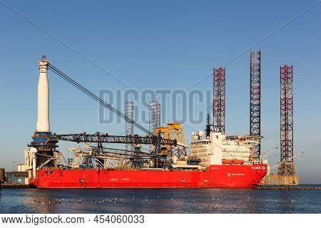 Grenaa, Denmark - February 8, 2018: Fornaes Ship Recycling. Fornaes Ship Recycling Is Located At The