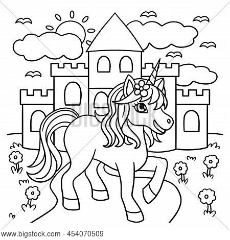 A Cute And Funny Coloring Page Of A Unicorn Castle. Provides Hours Of Coloring Fun For Children. To 