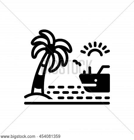 Black Solid Icon For Coast Seaboard Coastal-region Seashore Beach Boat Sea
