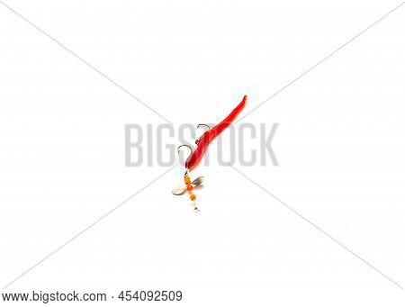 Rigged Red Midget Crawler Plastic Lure With Propeller Blade, Beads Flash And Weedguards Protecting H