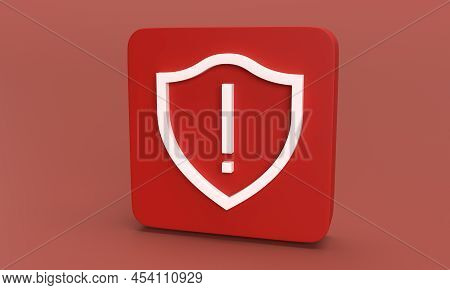 Shild Icon With Exclamation Mark As Template For Internet Security On Rounded Rectangle Against Red 