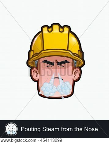 Icon Of A Construction Worker Face With Pouting Steam From The Nose Emotional Expression. All Elemen