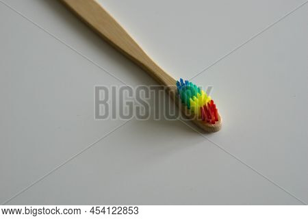 Bamboo Rainbow Dental Toothbrush. Healthcare Teeth Concept. Brush Your Teeth
