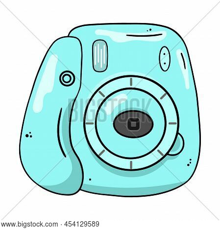 Colorful Image Photo Camera, Camera, Vector Design Element In The Style Of Doodles, Isolated On A Wh