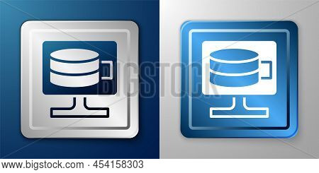 White Cloud Database Icon Isolated On Blue And Grey Background. Cloud Computing Concept. Digital Ser