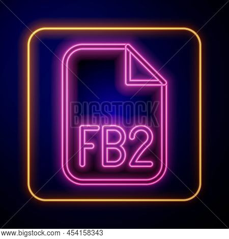 Glowing Neon Fb2 File Icon Isolated On Black Background. Vector