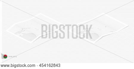 Set Of Two Realistic Map Of Vanuatu With Shadow. The Flag And Map Of Vanuatu In Isometric Style. Vec