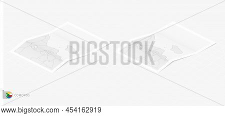 Set Of Two Realistic Map Of Comoros With Shadow. The Flag And Map Of Comoros In Isometric Style. Vec