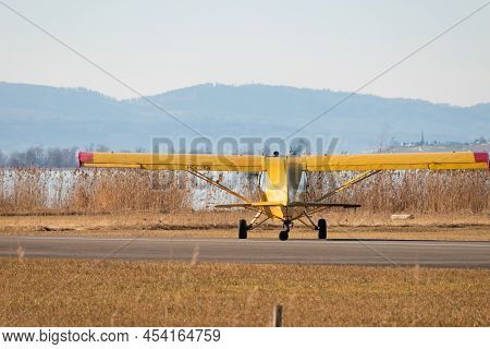 Wangen-lachen, Switzerland, February 13, 2022 Maule Mx-7-235 Propeller Plane Is Taxiing On A Small A