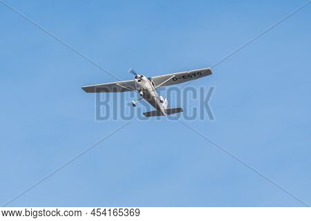 Saint Gallen, Altenrhein, Switzerland, February 12, 2022 Cessna 182 Propeller Plane Just After Take 