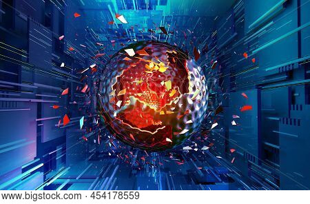 Digital Mind. Technocratic Concept Of Future. Abstract Reactor Core. Quantum Processor And Big Data.