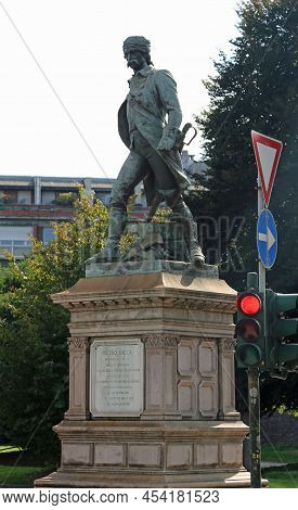 Turin, To, Italy - August 26, 2015: Statue Of Man Called Micca Pietro An Italian Sabaudian Soldier