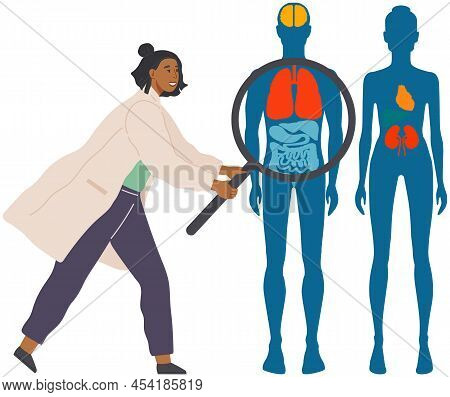Doctor Professional Person Working With Mgnifying Device. Medical Research And Therapy. Dagnosis Of 