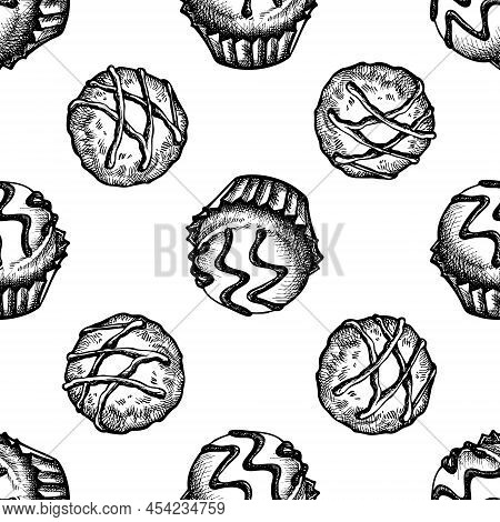 Seamless Pattern With Black And White Chocolate Candies Stock Illustration