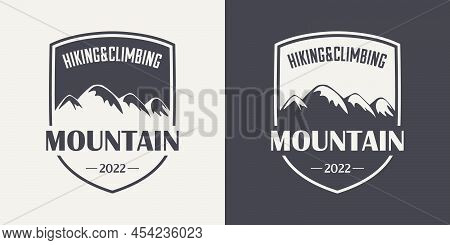 Vector Ventage Labels With Hand Drawn Mountains. 2022. Illustration For Ski Resort, Hiking, Climbing