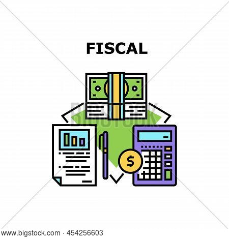 Fiscal Finance Vector Icon Concept. Filling Tax Report And Calculating Income And Expense, Fiscal Fi