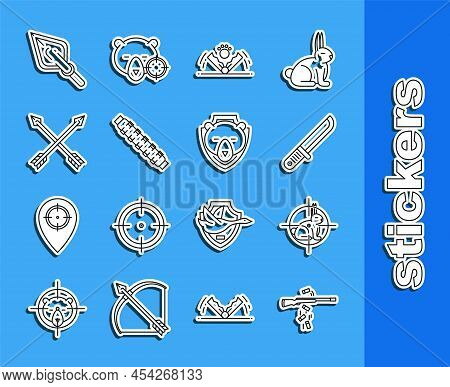 Set Line Gun Shooting, Hunt On Rabbit With Crosshairs, Hunter Knife, Trap Hunting, Hunting Cartridge