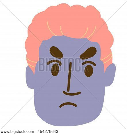 Angry Upset Face Head Icon Nonbinary People Illustartion Hand Drawing Cartoon