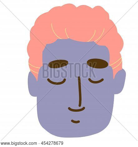 Calm Peaceful Face Head Icon Nonbinary People Illustartion Hand Drawing Cartoon