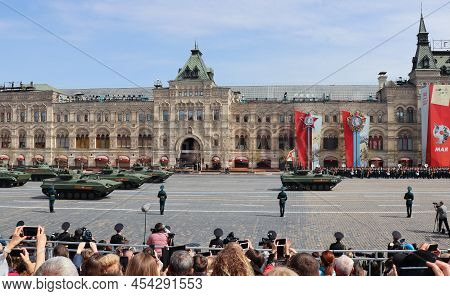 Moscow, Russia, May 2022: Infantry Fighting Vehicles Bmp-2m Are Passing By Red Square On Rehearsal O