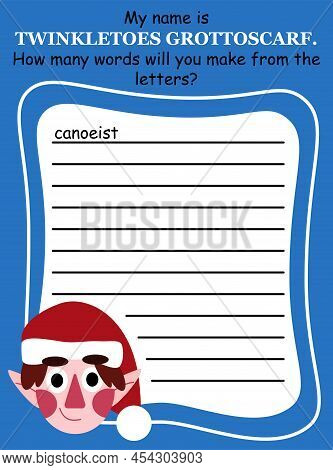 Anagram Word Game With Happy Winter Elf Vector Illustration