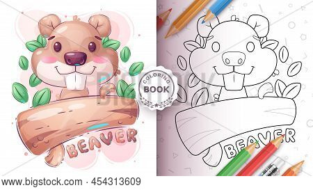 Cartoon Character Childish Animal Beaver - Coloring Book. Vector Eps 10