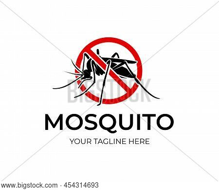 Mosquito In Red Circle With Ban, Logo Design. Insect Bloodsucking, Nature And Wildlife, Vector Desig