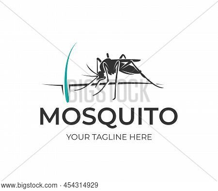 Mosquito Sits On Human Skin With Hair And Follicle, Logo Design. Insect Bloodsucking, Nature, Wildli